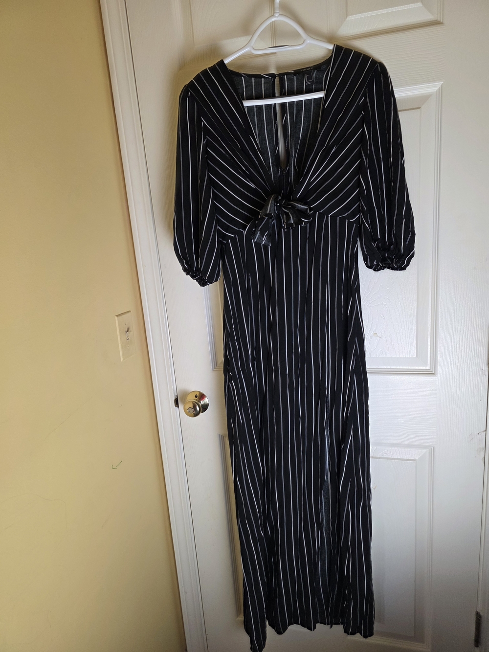 Forever 21 Black & White Vertical Stripe Tie-Front Maxi Dress